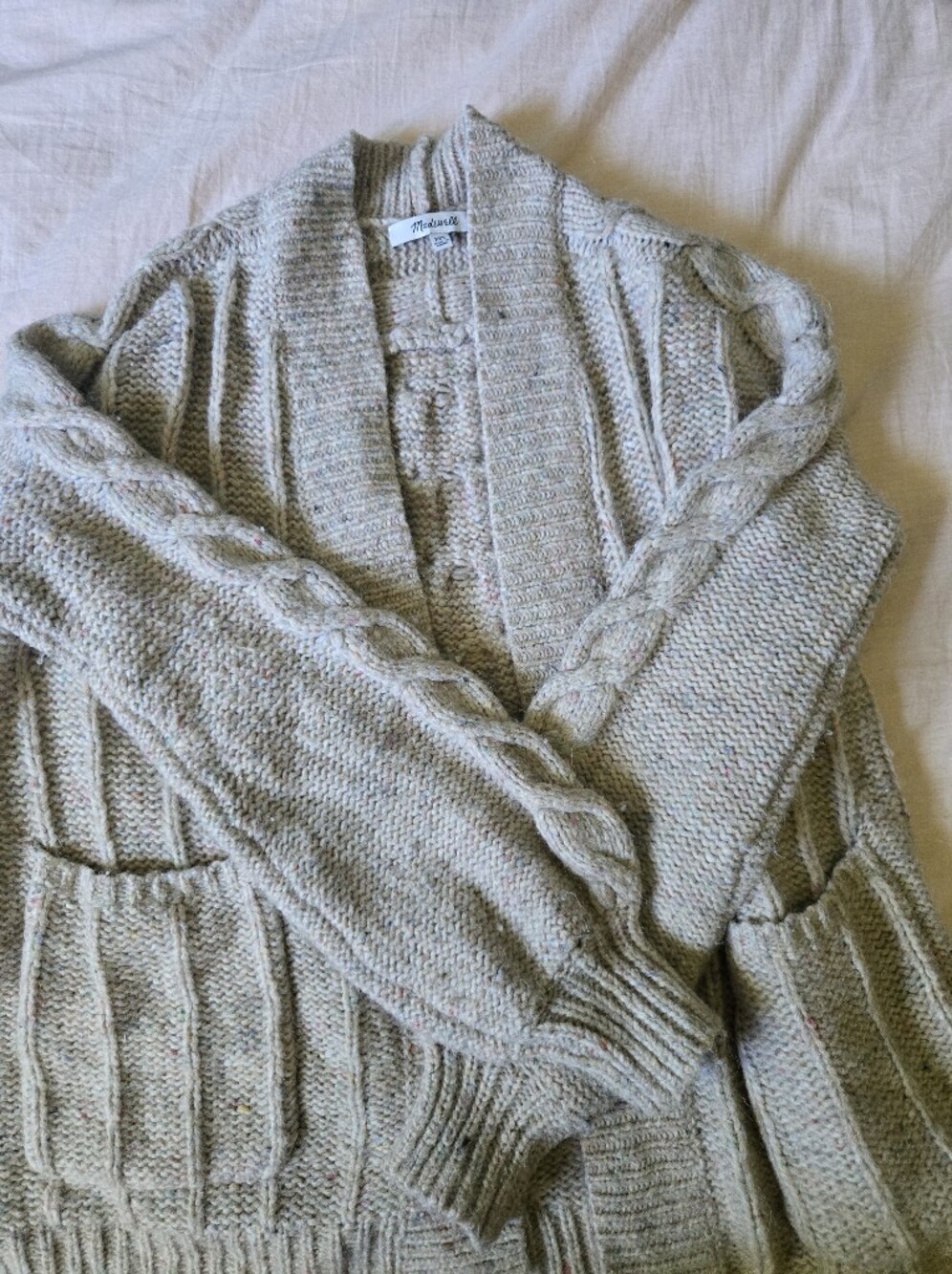 Madewell Beige Cable-Knit Open Cardigan